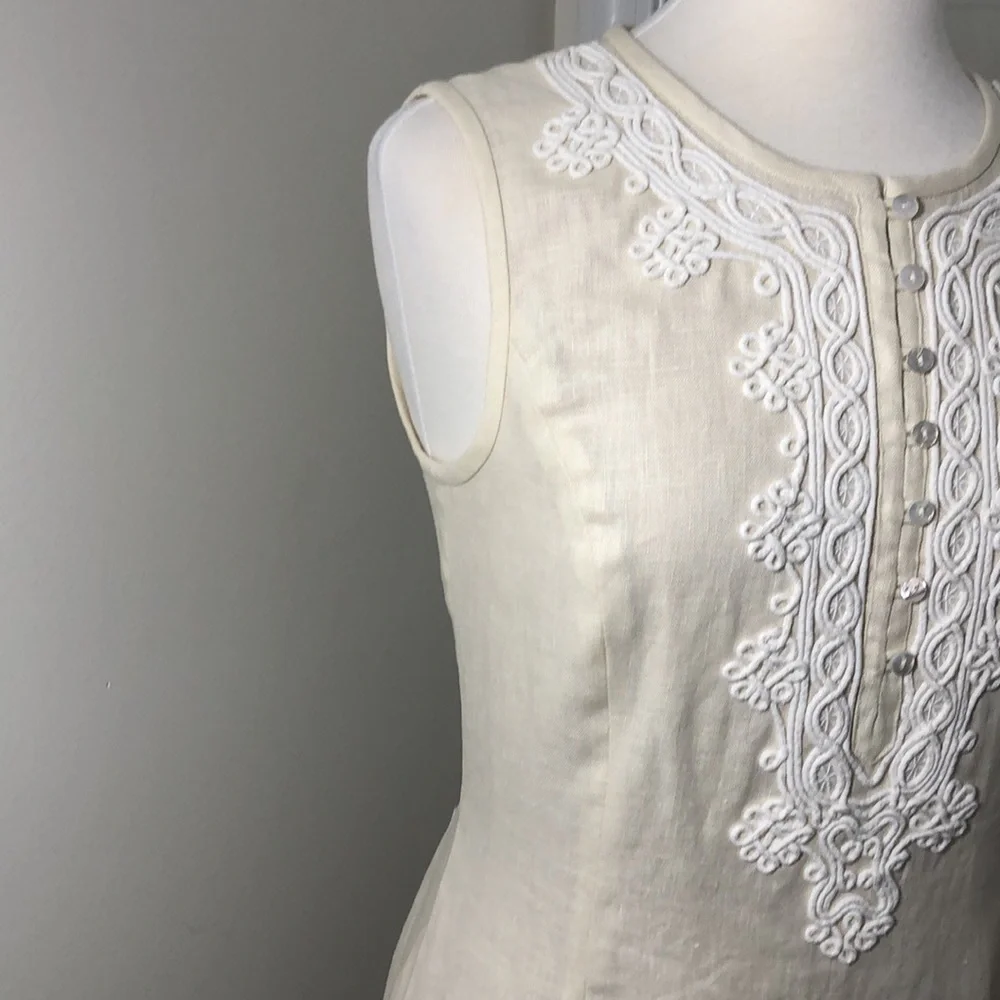 Brooks Brothers Embroidered Linen Sheath Sleeveless Dress Size 6 - Picture 3 of 10